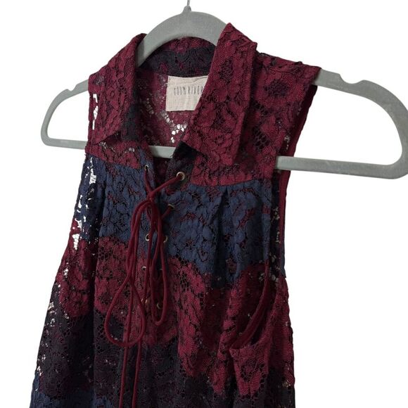 Anthropologie Moon River Top Womens Small Red Blue Black Lace Whimsigoth Y2K - Picture 5 of 10